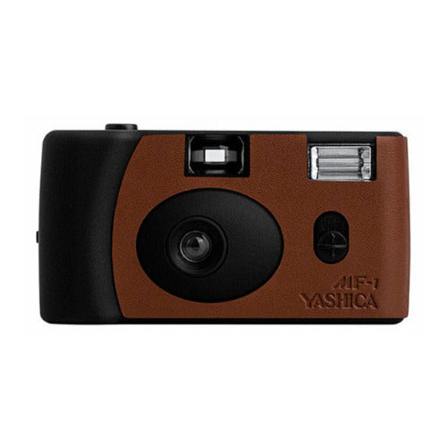 YASHICA MF-1 Snapshot Art 35mm Film Camera Set (Black/Brown Leather)