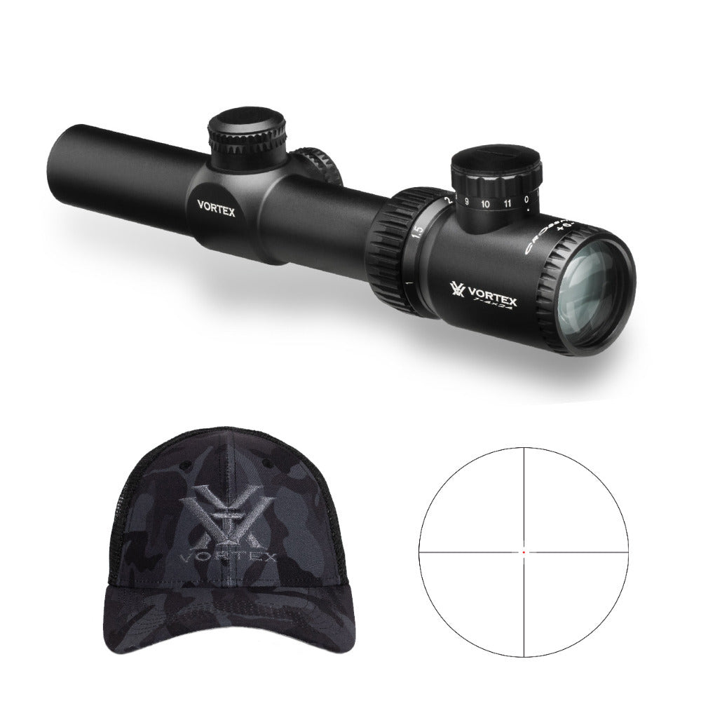 Vortex Crossfire II 1-4x24 Riflescope (V-Brite MOA Reticle) with Hunting Cap