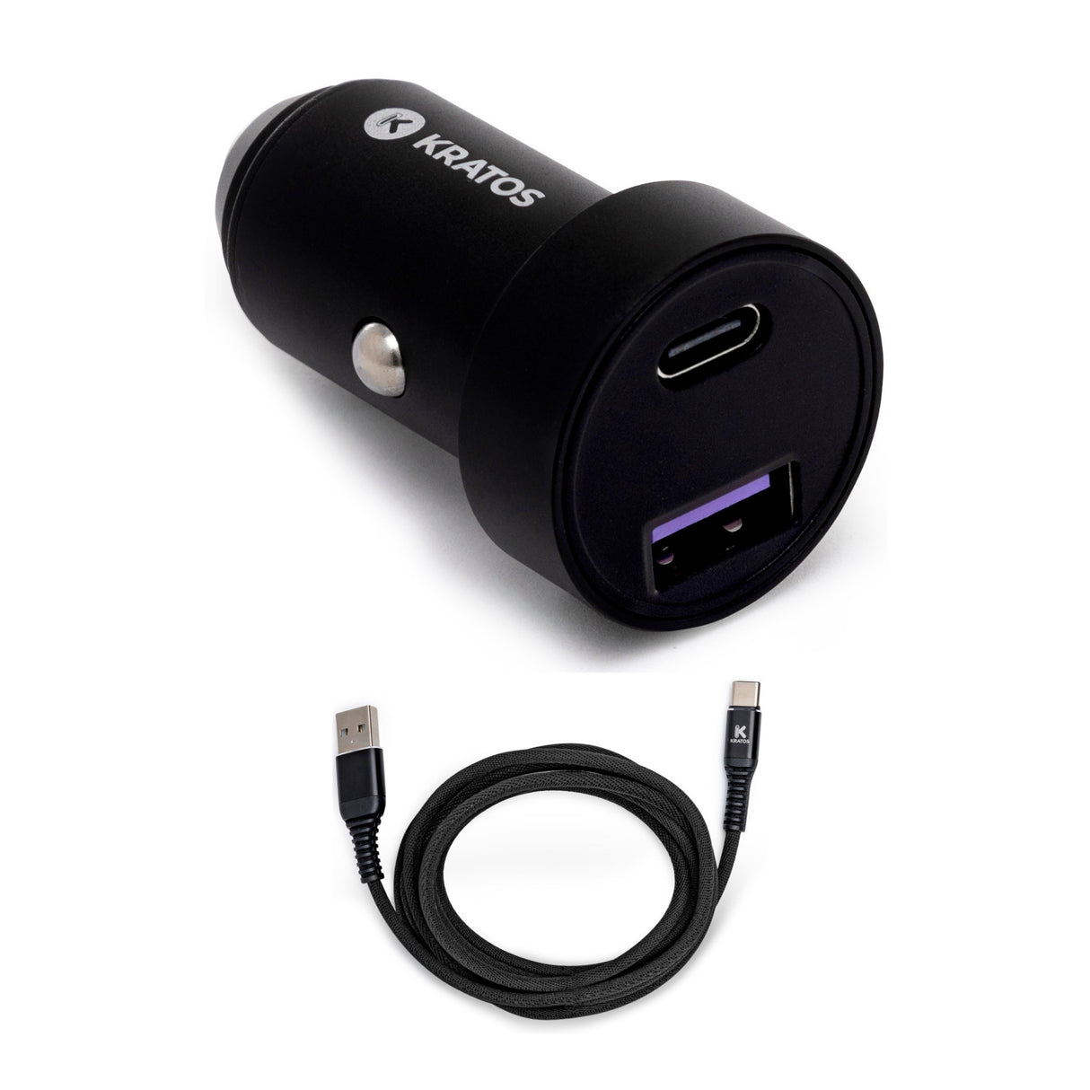 Kratos Power 45W 2-Port Digital Display USB-A 45W QC3.0 & Type-C PD3.0 Car Charger with USB-C Cable