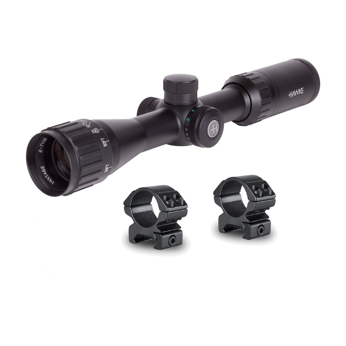 Hawke Sport Optics Riflescope Vantage 2-7X32AO Mil Dot IR & 2Pc Mounting Rings