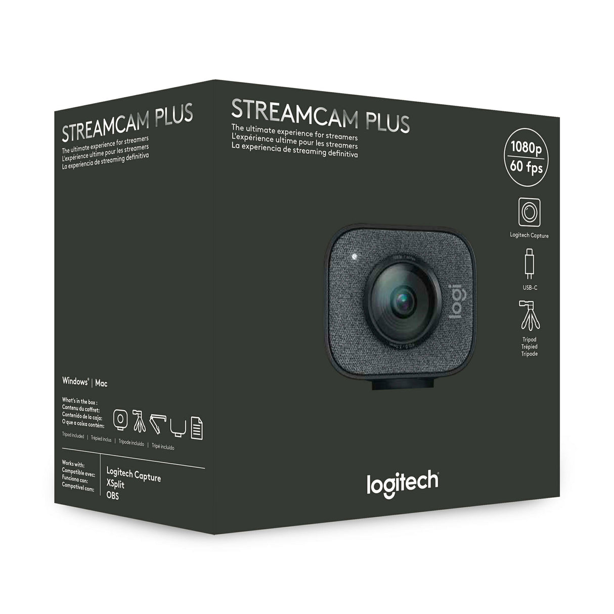 Logitech StreamCam Plus Webcam with Tripod and Yeti Blackout Mic and 4-Port USB Hub