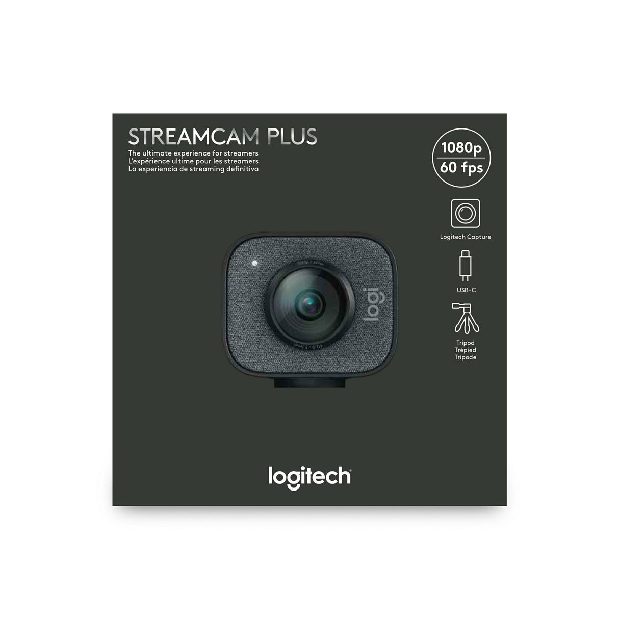 Logitech StreamCam Plus Webcam with Tripod and Yeti Blackout Mic and 4-Port USB Hub