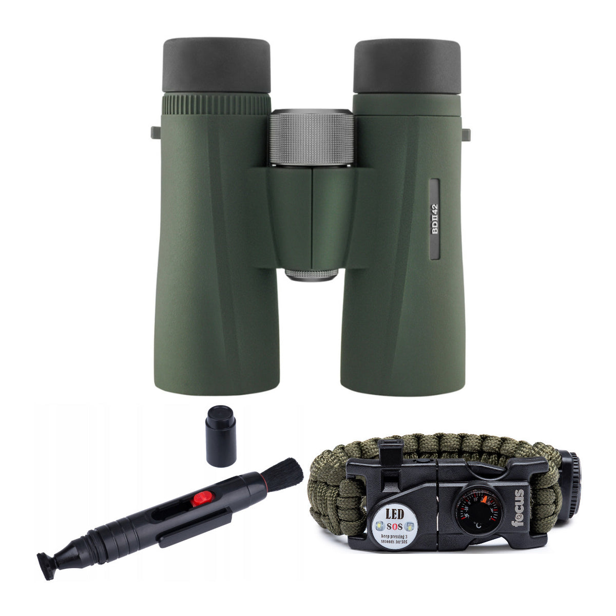 Kowa 8x42 BDII-XD Binoculars with Lens Cleaning Pen and Survival Bracelet