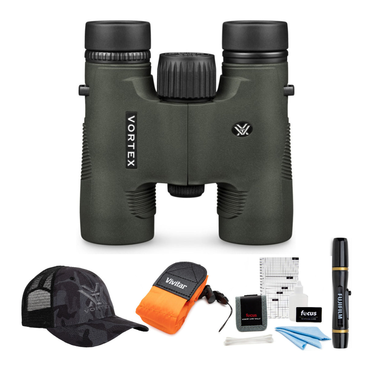 Vortex DiamondBack 8x28 Binocular with Vortex Hat and Strap Accessory Bundle