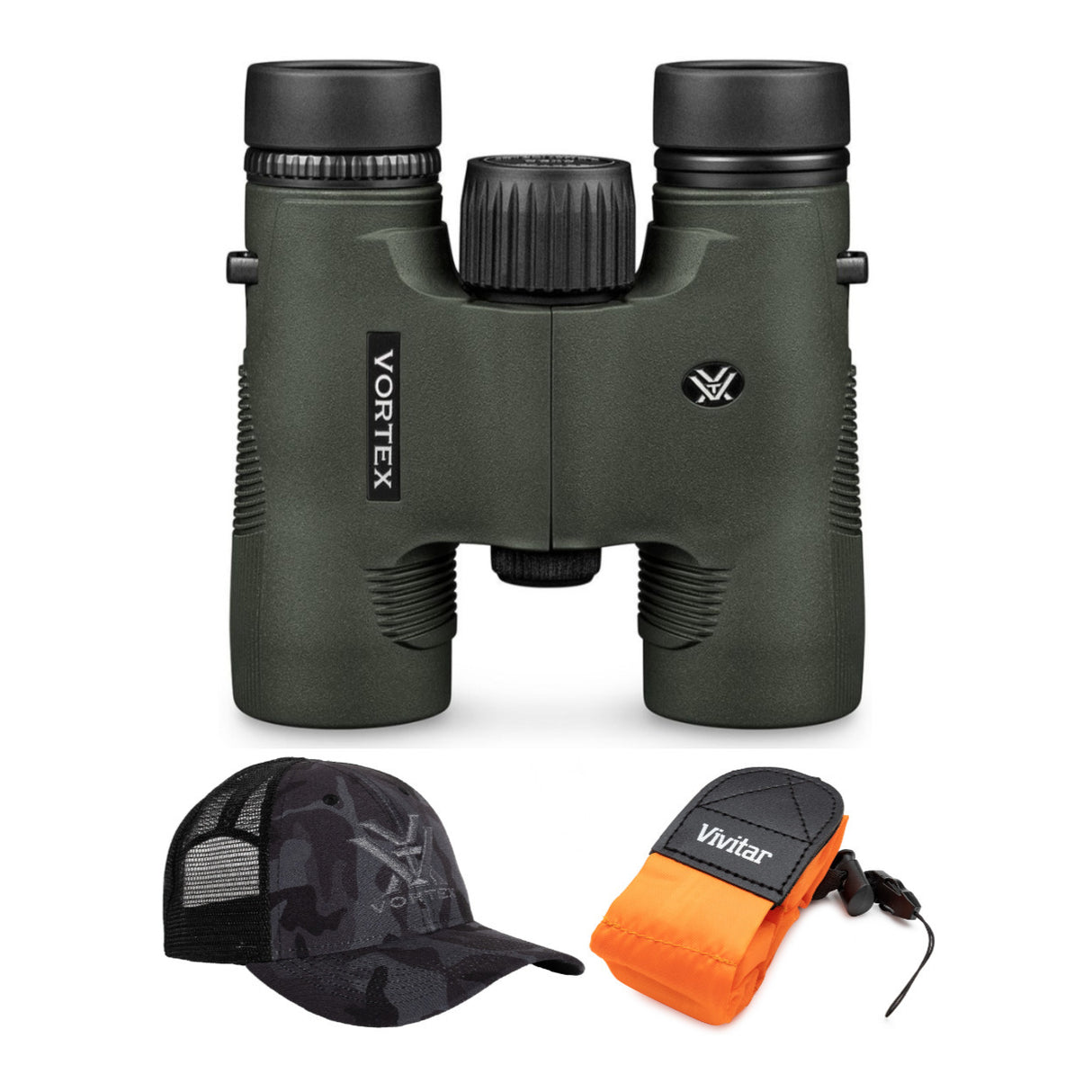 Vortex 8x28 Diamondback HD Roof Prism Binoculars with Cap and Floating Strap Bundle
