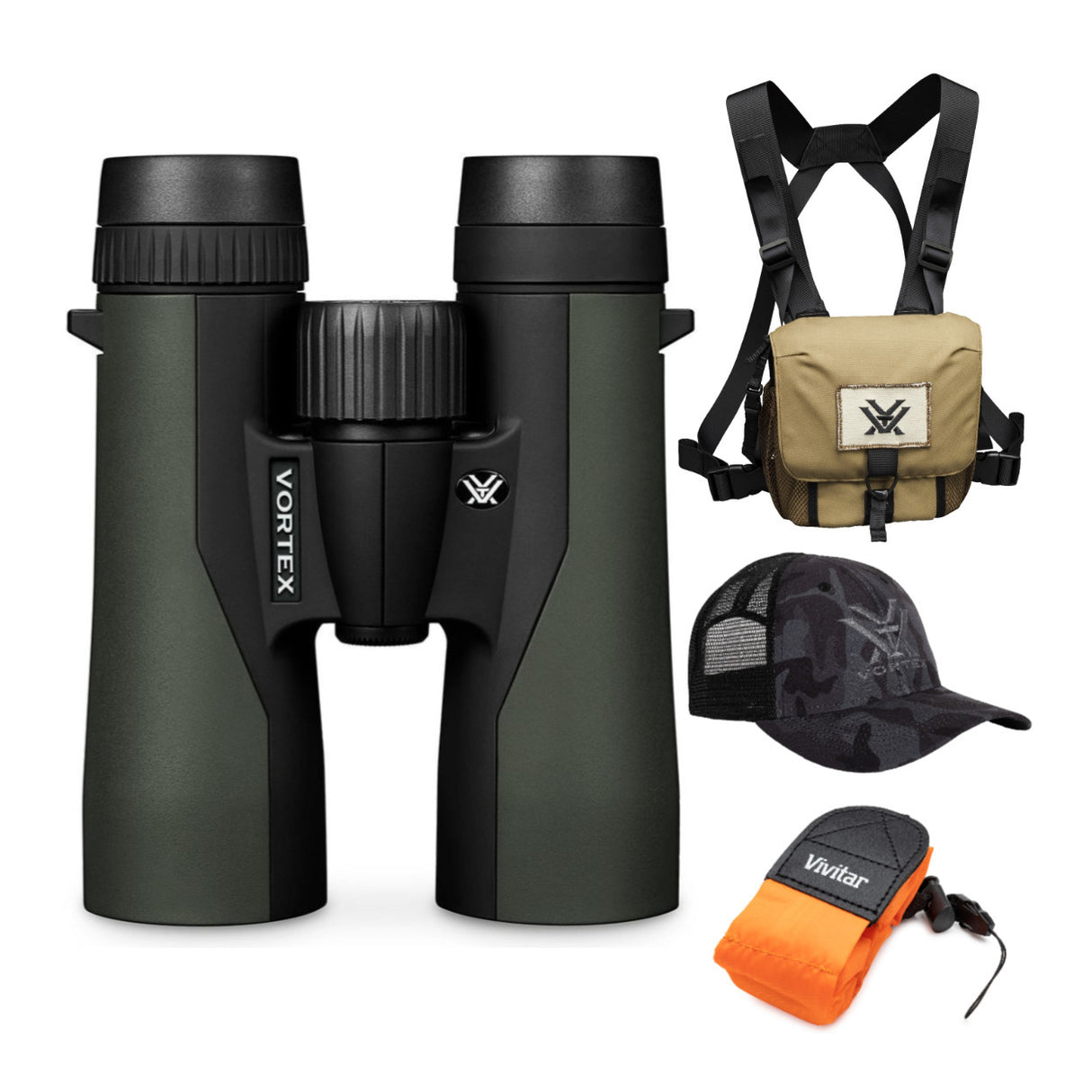 Vortex 10x42 Crossfire HD Roof Prism Binoculars with GlassPak Harness Case, Cap and Floating Strap Bundle