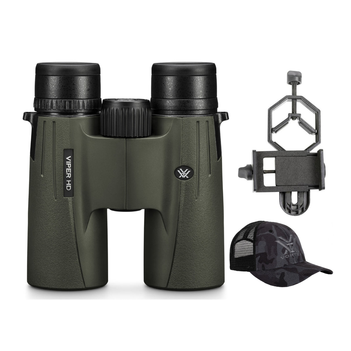 Vortex 10x42 Viper HD Roof Prism Binoculars with Smartphone Adapter and Logo Hat