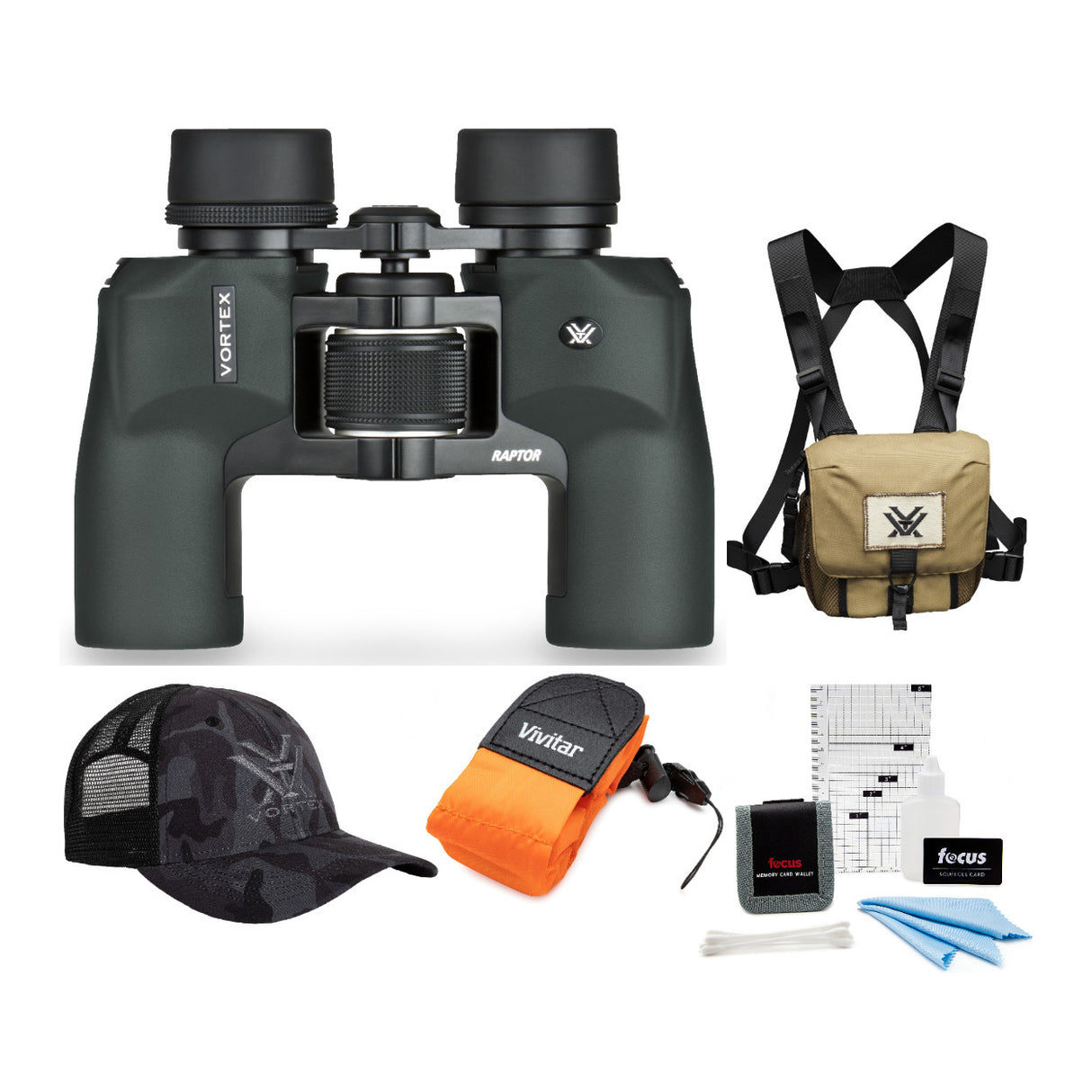 Vortex 8.5 x 32 Raptor Binocular with Glasspak Harness Bundle
