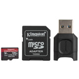 Kingston 128GB Canvas React Plus V90 UHS-II MicroSDXC Card with Reader (2-Pack) and Memory Case