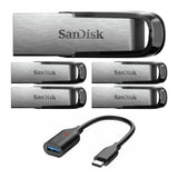 SanDisk 32GB Ultra Flair USB 3.0 Flash Drive (5-Pack) with USB-C to USB-A Adapter
