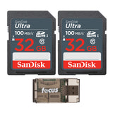 SanDisk 32GB Ultra SDHC UHS-I Memory Card (2-Pack) with USB 2.0 Card Reader Bundle