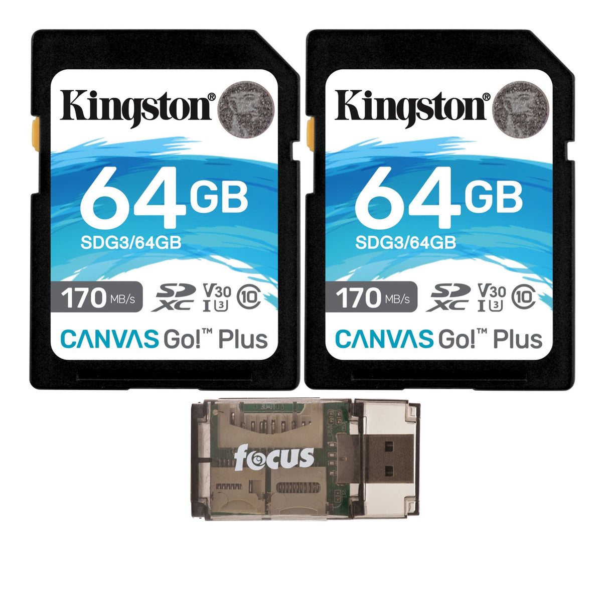 Kingston 64GB SDXC Canvas Go Plus 170MB/s Read Memory Card (2-Pack), Focus High Speed Card Reader