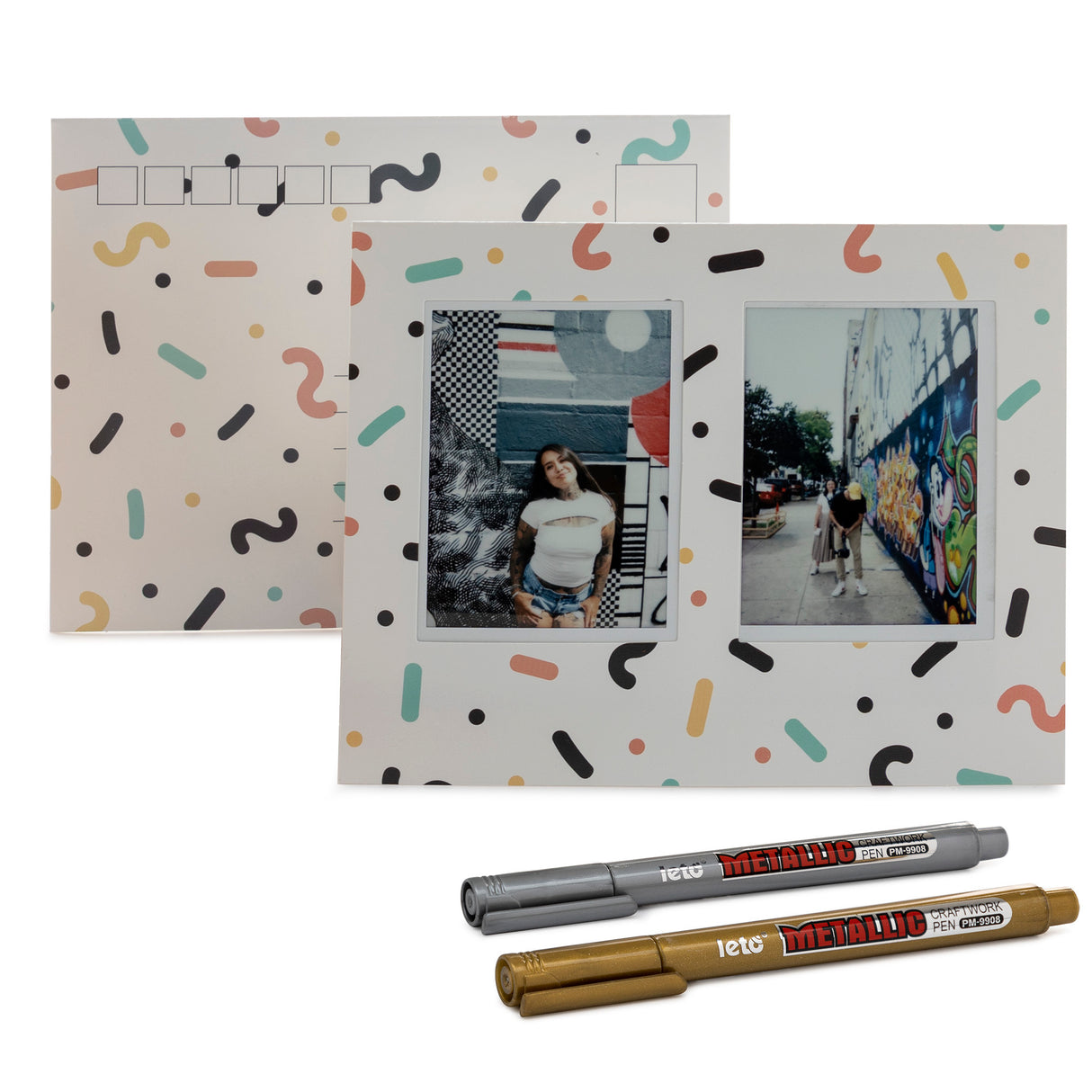 Focus Camera Instax Mini Postcard Set (20-pack, 10 White/10 Mixed) with Metallic Pen Set