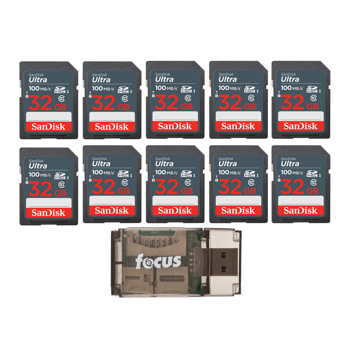 SanDisk 32GB Ultra SDHC UHS-I Memory Card (10-Pack) with USB Card Reader Bundle