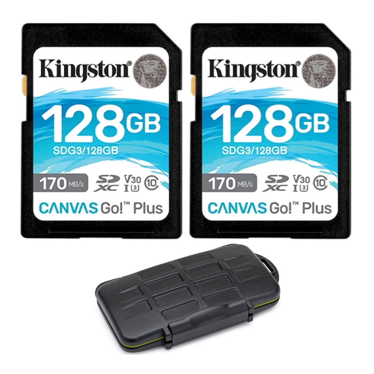 Kingston 128GB SDXC Canvas Go Plus 170MB/s Read Memory Card (2-Pack), Koah Memory Card Storage Case