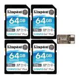 Kingston 64GB SDXC Canvas Go Plus 170MB/s Read Memory Card (SDG3/64GB, 4-Pack) and a USB Card Reader