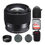Sigma 56mm f/1.4 DC DN Contemporary Lens for Canon EF-M with 64GB Extreme PRO SD Card Travel Bundle
