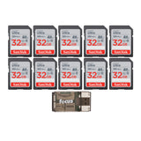 SanDisk 32GB 120MB/s Ultra UHS-I SDXC Memory Card (10-Pack) with Card Reader Bundle