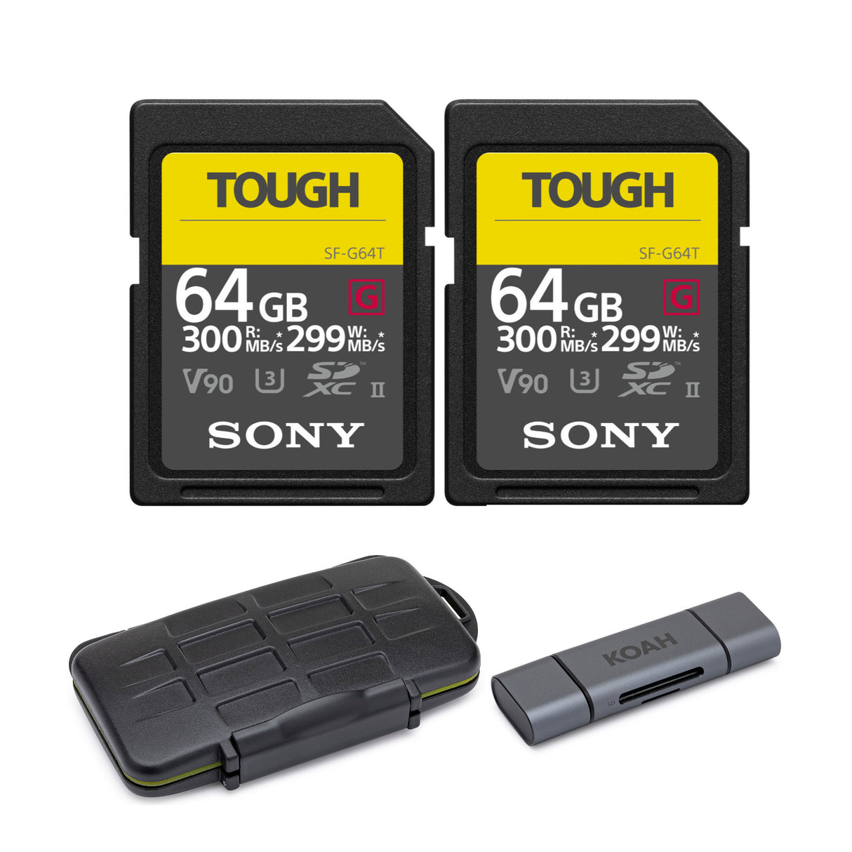 Sony 64GB UHS-II Tough G-Series SD Card 2-Pack Bundle with Case and Reader