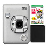 Fujifilm Instax Mini Hybrid LiPLay Instant Camera (Stone White) with Mini Twin Film Pack Bundle