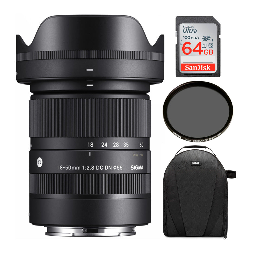 Sigma 18-50mm f/2.8 DC DN Contemporary Lens for Sony E mount with CPL Filter and Accessory Bundle