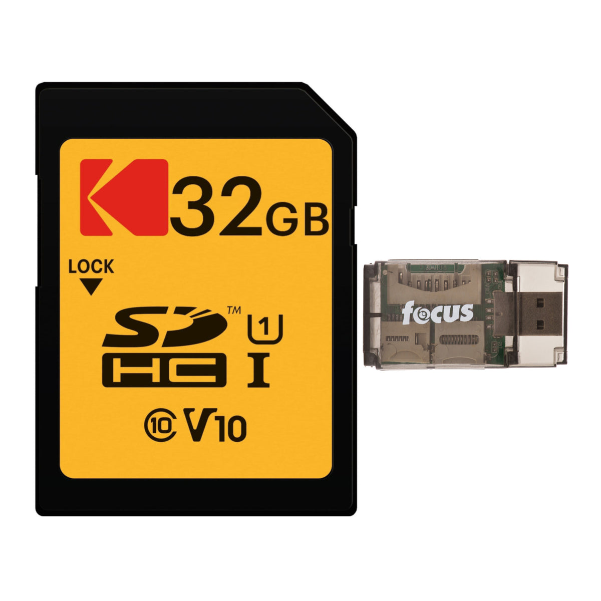 Kodak 32GB Class 10 UHS-I U1 SDHC Memory Card Bundle with Focus All-In-One Card Reader
