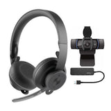 Logitech Zone 900 Wireless  Bluetooth Headset Bundle with C920S Pro HD Webcam and 4-Port USB 3.0 Hub