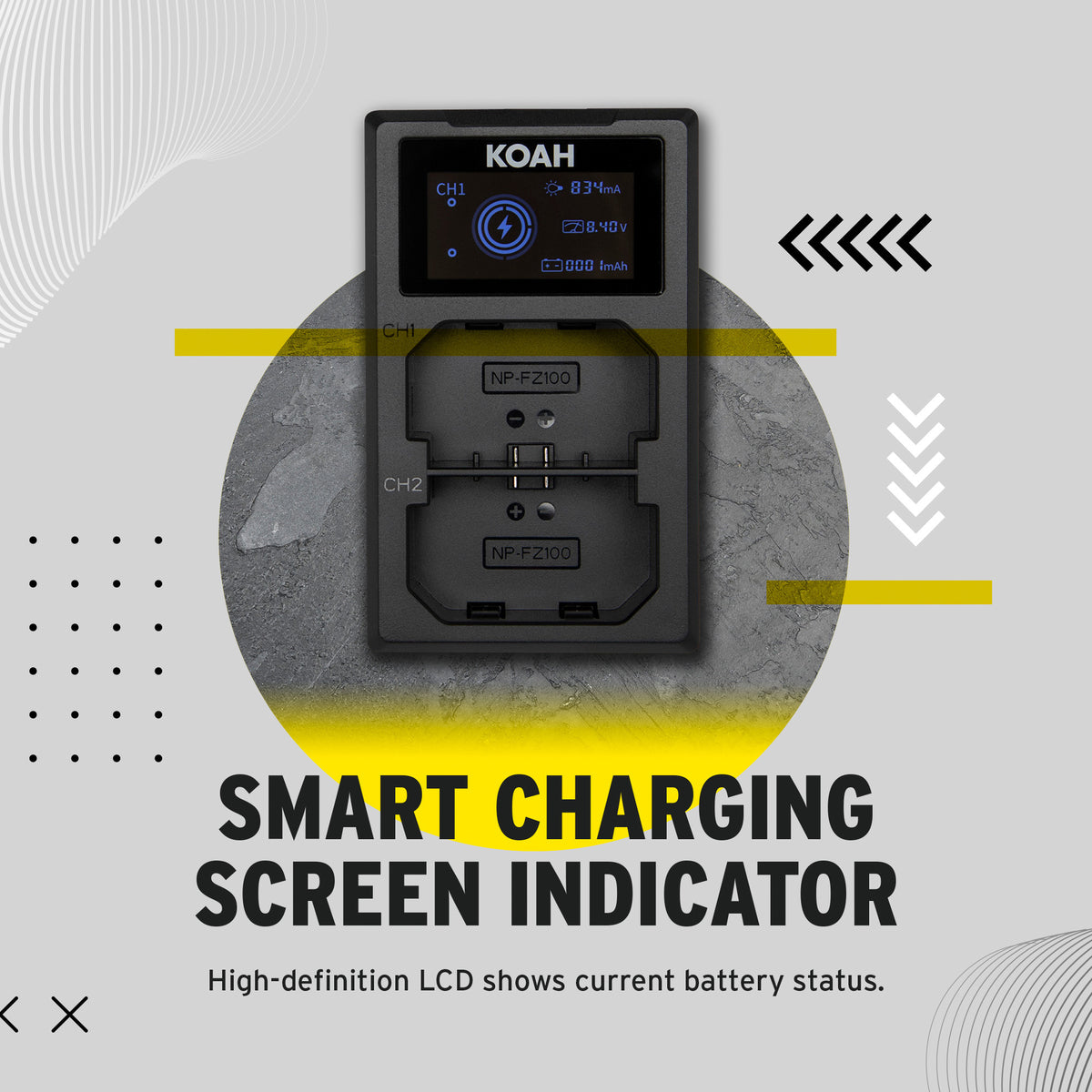 Koah Dual USB-C Charger with LCD Display for Sony NP-FZ100 Battery