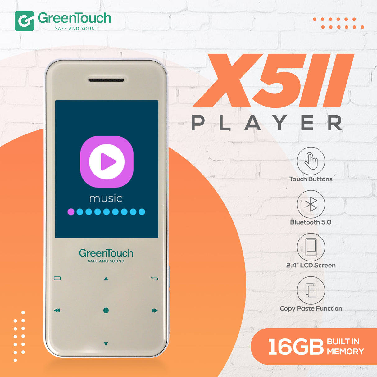 Greentouch X5II Kosher 16GB Bluetooth MP3 Player (Silver)