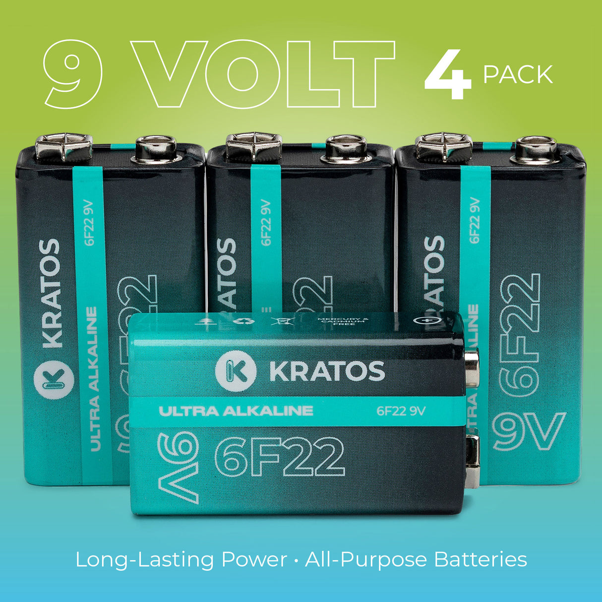 Kratos Power High-Performance Ultra Alkaline 9V Batteries (4-Pack)