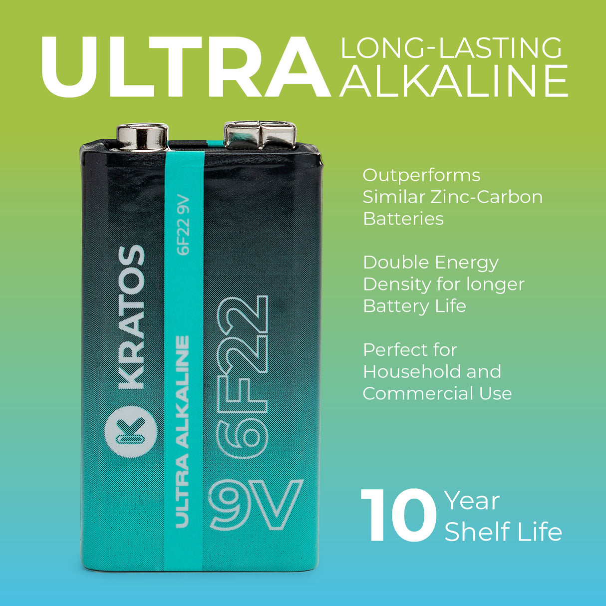 Kratos Power High-Performance Ultra Alkaline 9V Batteries (4-Pack)