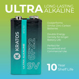 Kratos Power High-Performance Ultra Alkaline 9V Batteries (4-Pack)