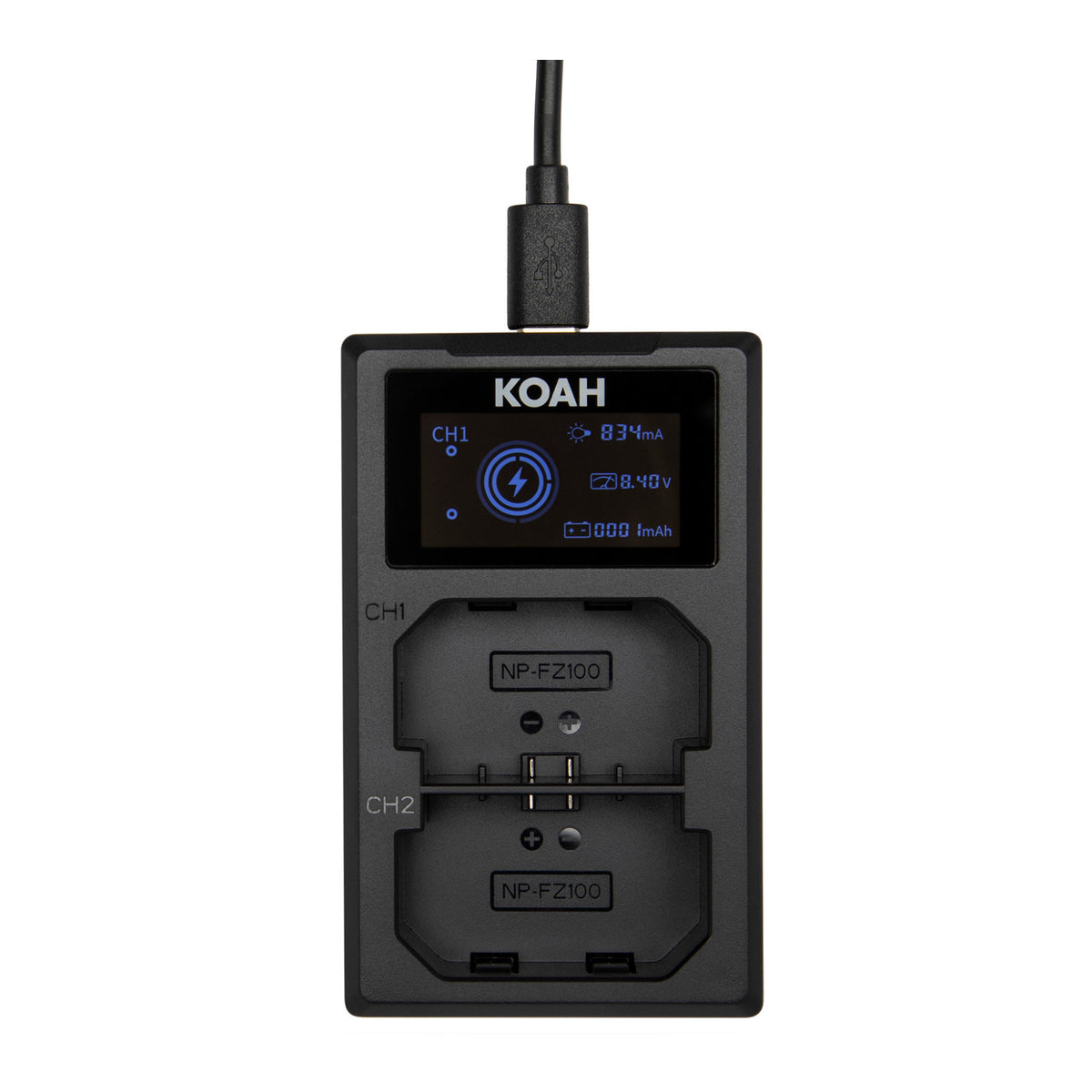 Koah Dual USB-C Charger with LCD Display for Sony NP-FZ100 Battery