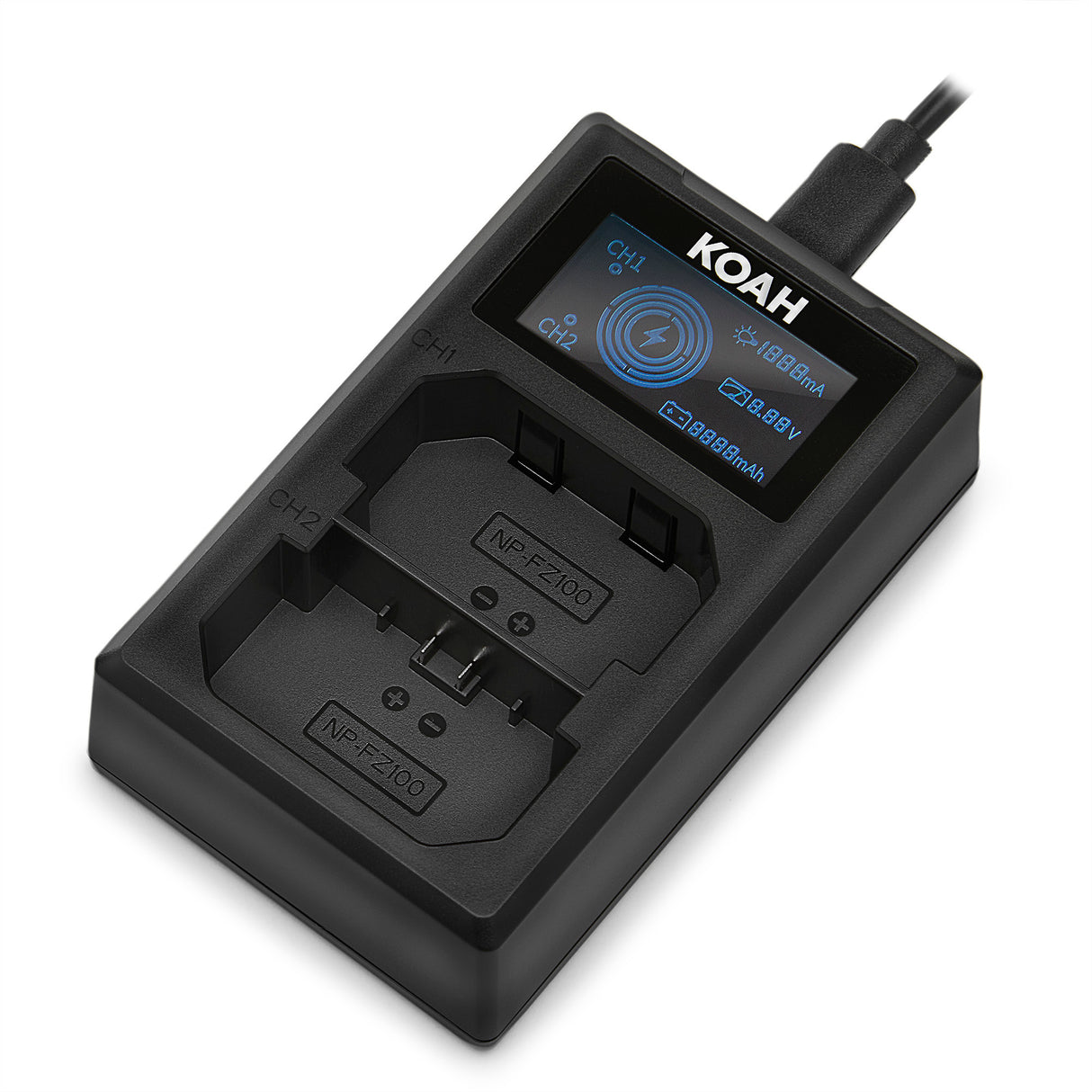 Koah Dual USB-C Charger with LCD Display for Sony NP-FZ100 Battery