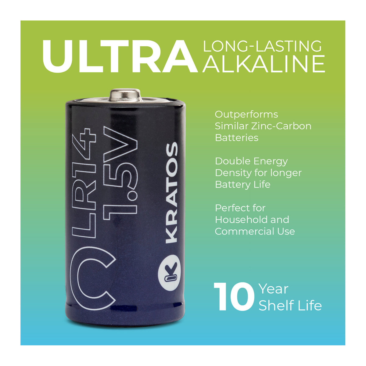 Kratos Power High-Performance Ultra Alkaline C Cell Batteries (12-Pack)