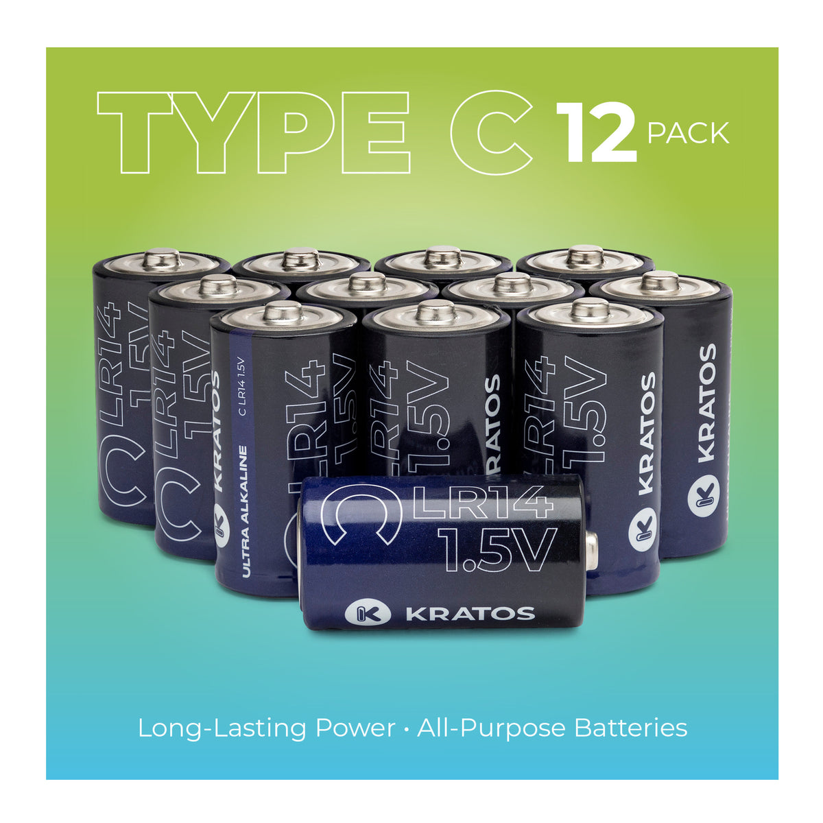 Kratos Power High-Performance Ultra Alkaline C Cell Batteries (12-Pack)