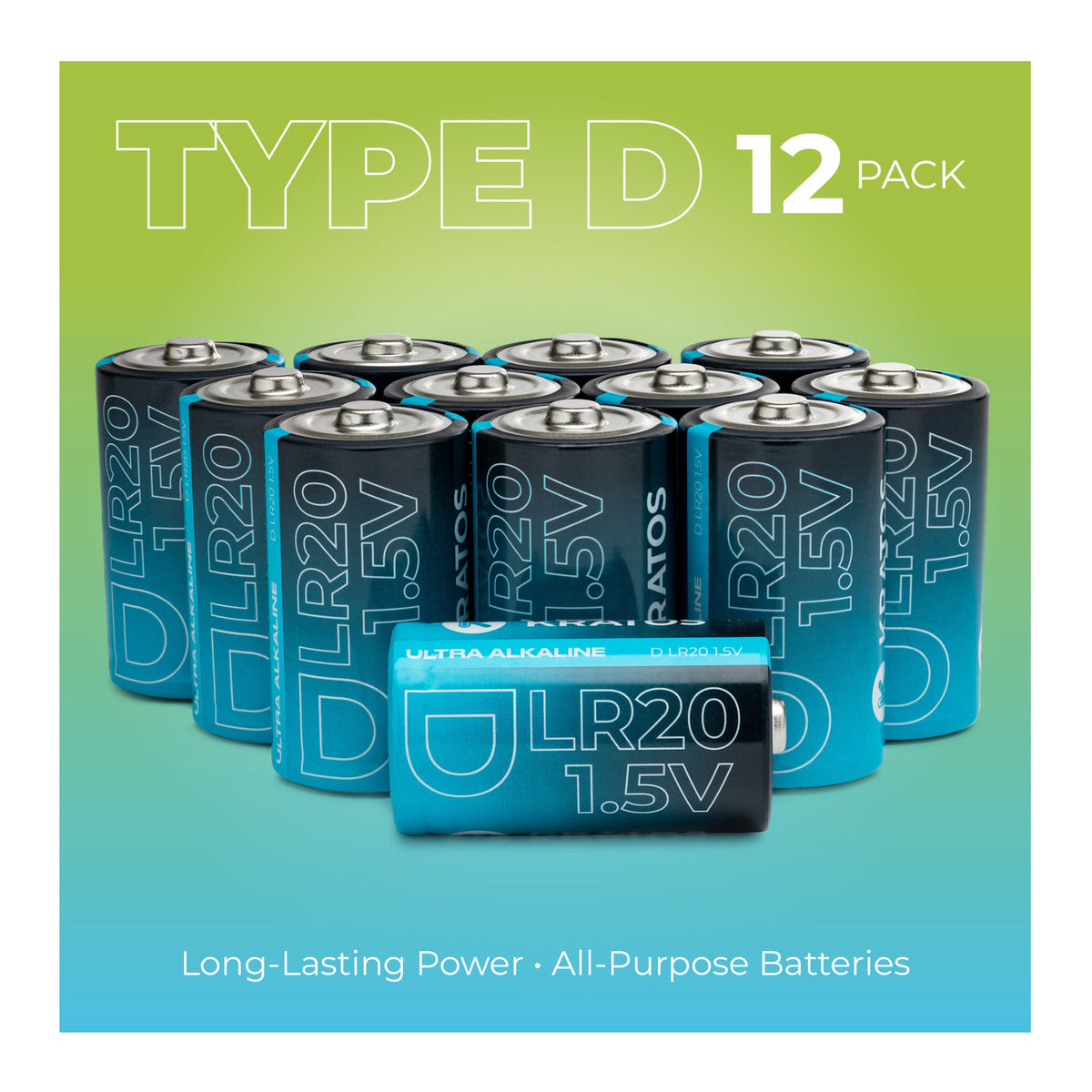 Kratos Power High-Performance Ultra Alkaline D Cell Batteries (12-Pack)