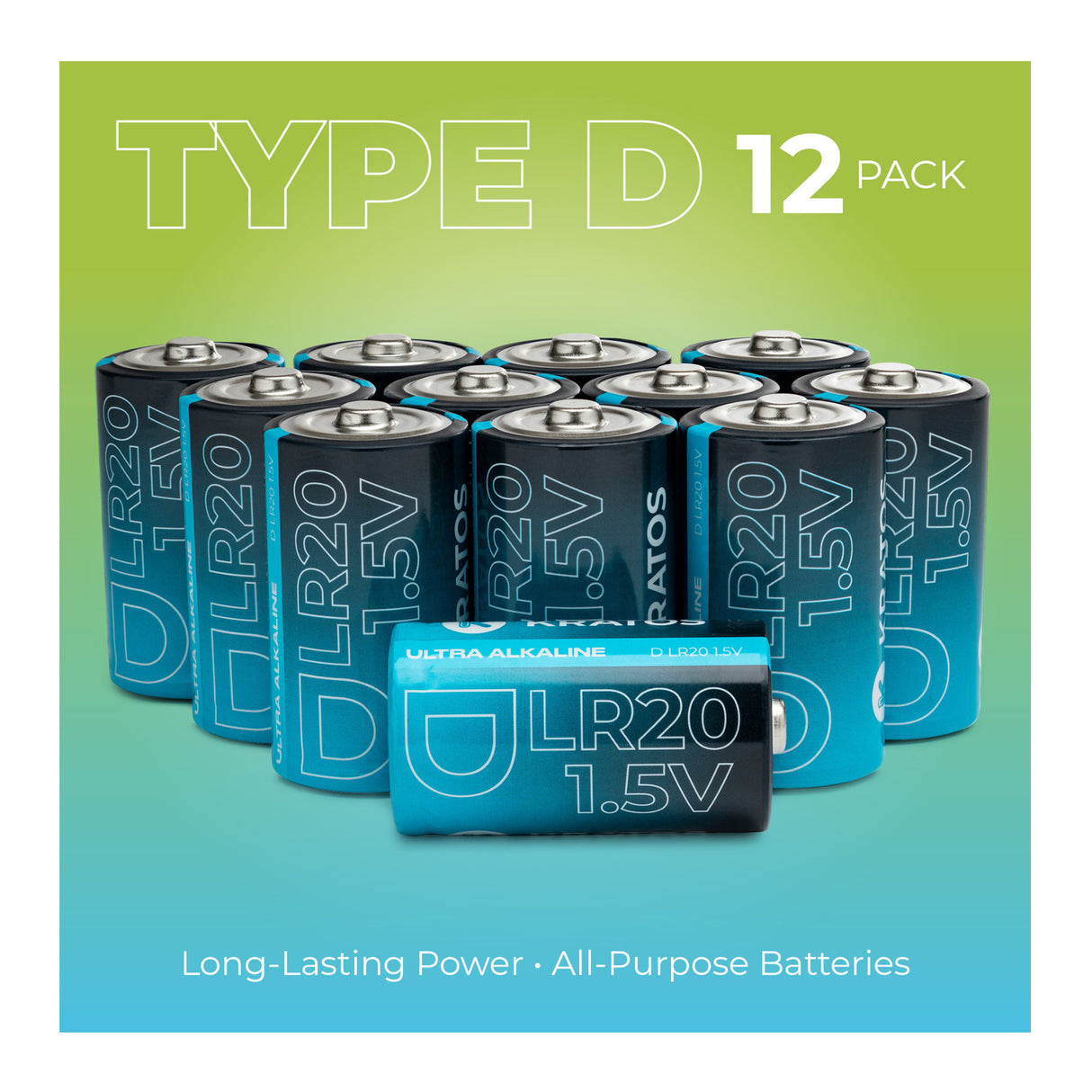 Kratos Power High-Performance Ultra Alkaline D Cell Batteries (12-Pack)