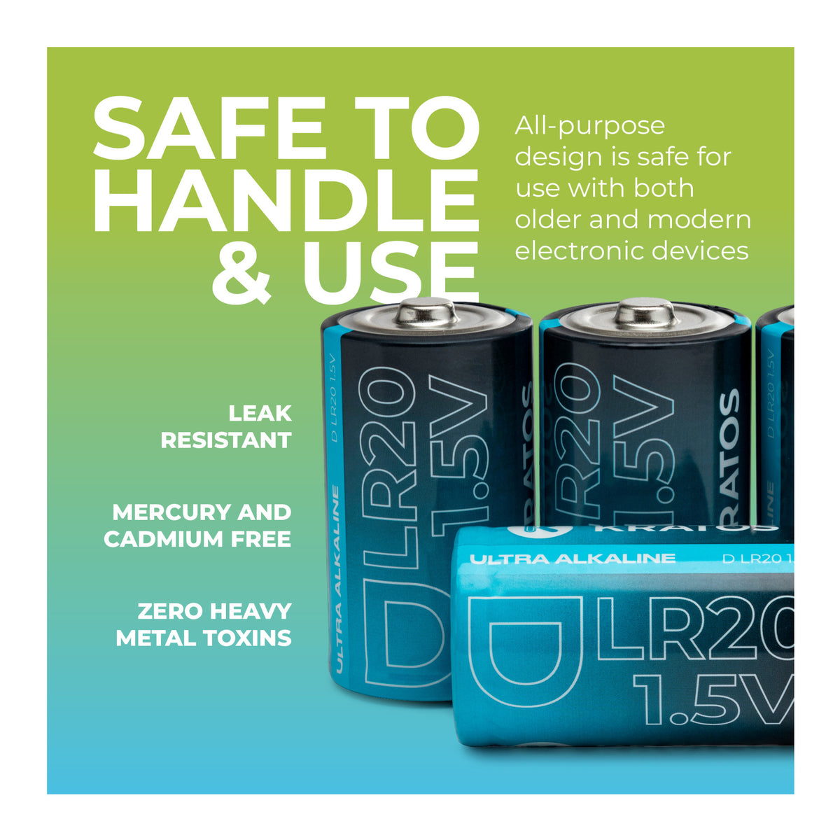 Kratos Power High-Performance Ultra Alkaline D Cell Batteries (4-Pack)