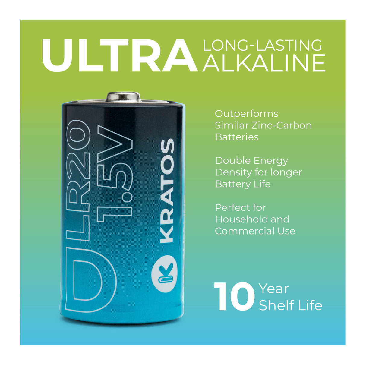 Kratos Power High-Performance Ultra Alkaline D Cell Batteries (4-Pack)