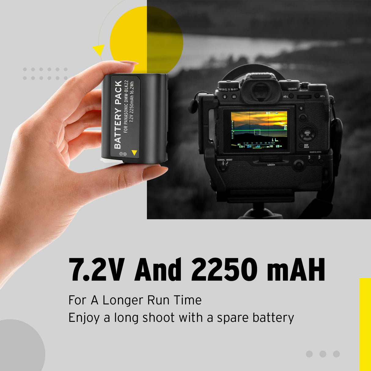 Koah Pro DMW-BLK22 Battery for Panasonic Camera (7.2V, 2250mAh)