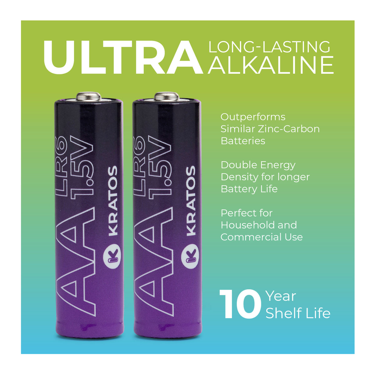 Kratos Power High-Performance Ultra Alkaline AA Batteries (10-Pack)