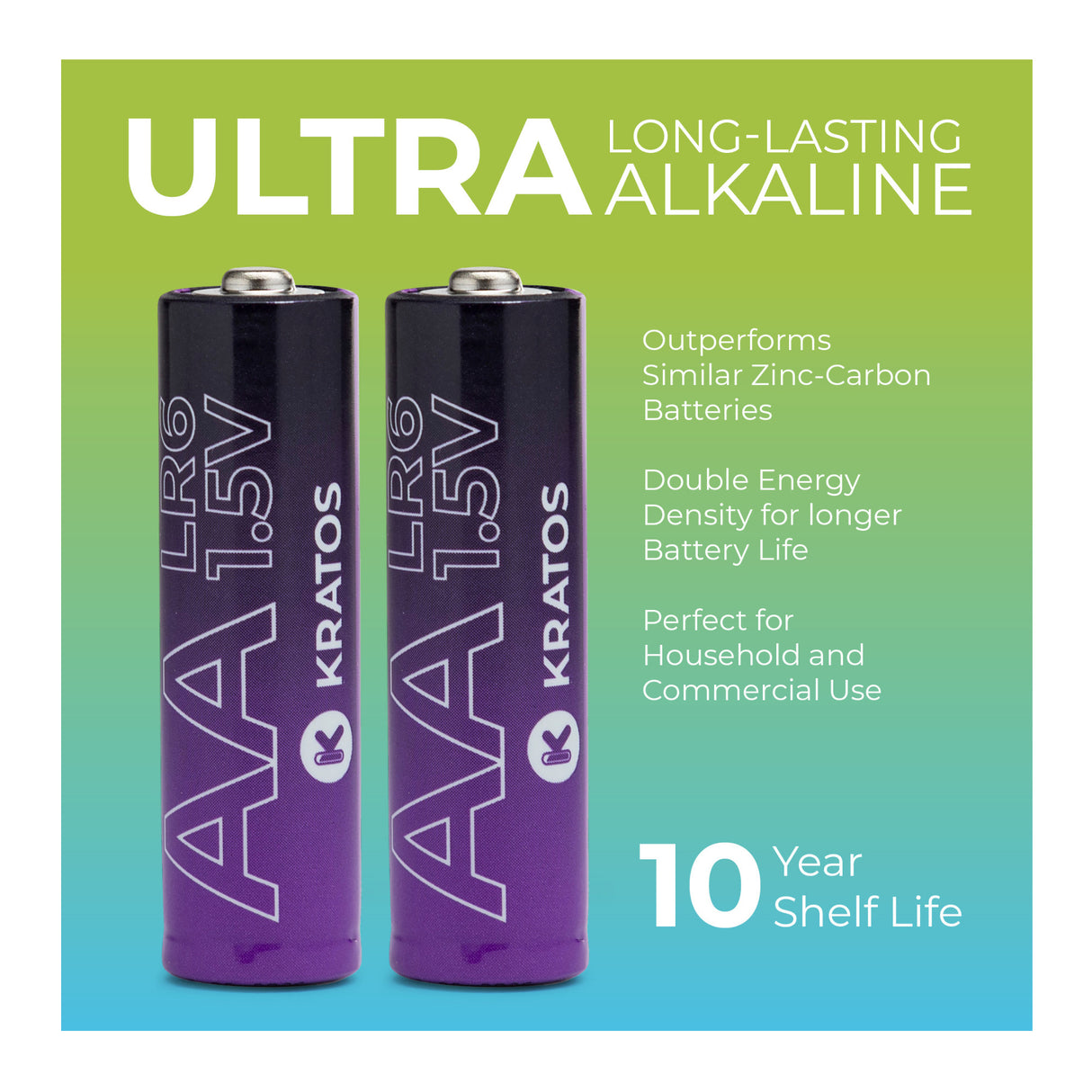 Kratos Power High-Performance Ultra Alkaline AA Batteries (10-Pack)