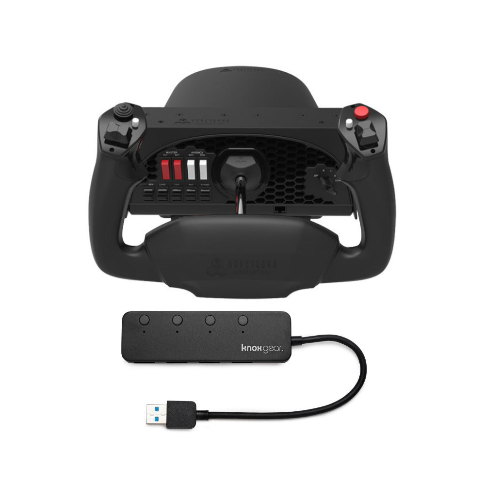 Honeycomb Aeronautical Alpha Flight Controls Yoke and Switch Panel with 4-Port USB 3.0 Hub Bundle