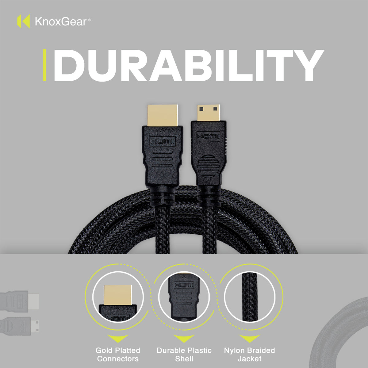 Knox Gear Nylon-Braided 4K Mini-HDMI to HDMI Cable (15 Feet)