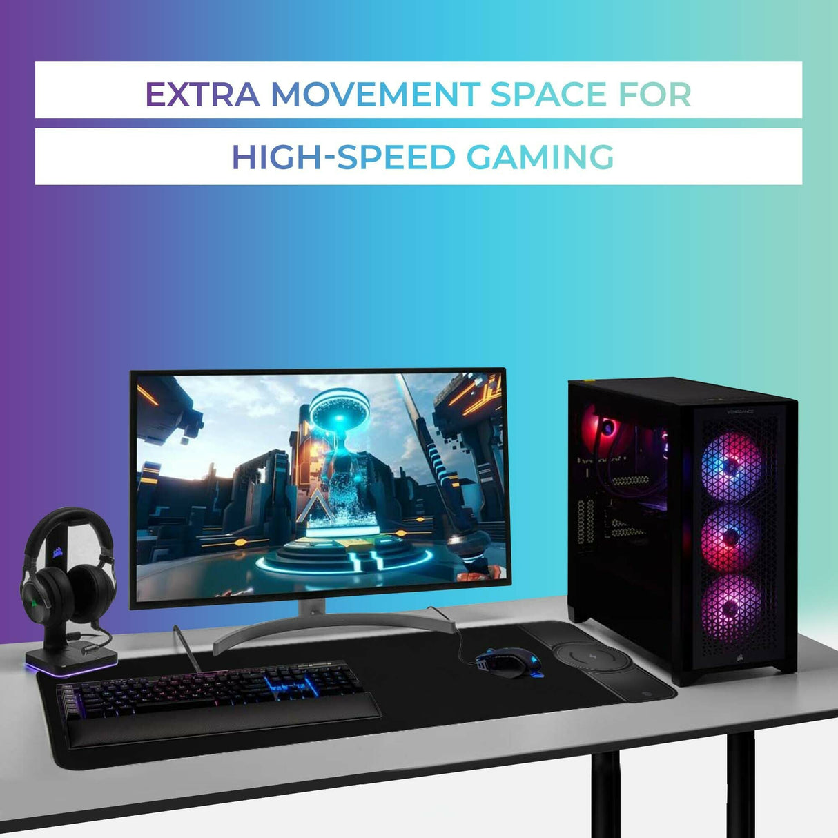 Kratos Power Gaming RGB Gaming Mouse Pad with 15W Wireless Charging