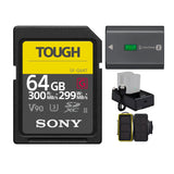 Sony 64GB UHS-II Tough G-Series SD Card with Rechargeable Battery Pack and Dual USB-C Charger Bundle