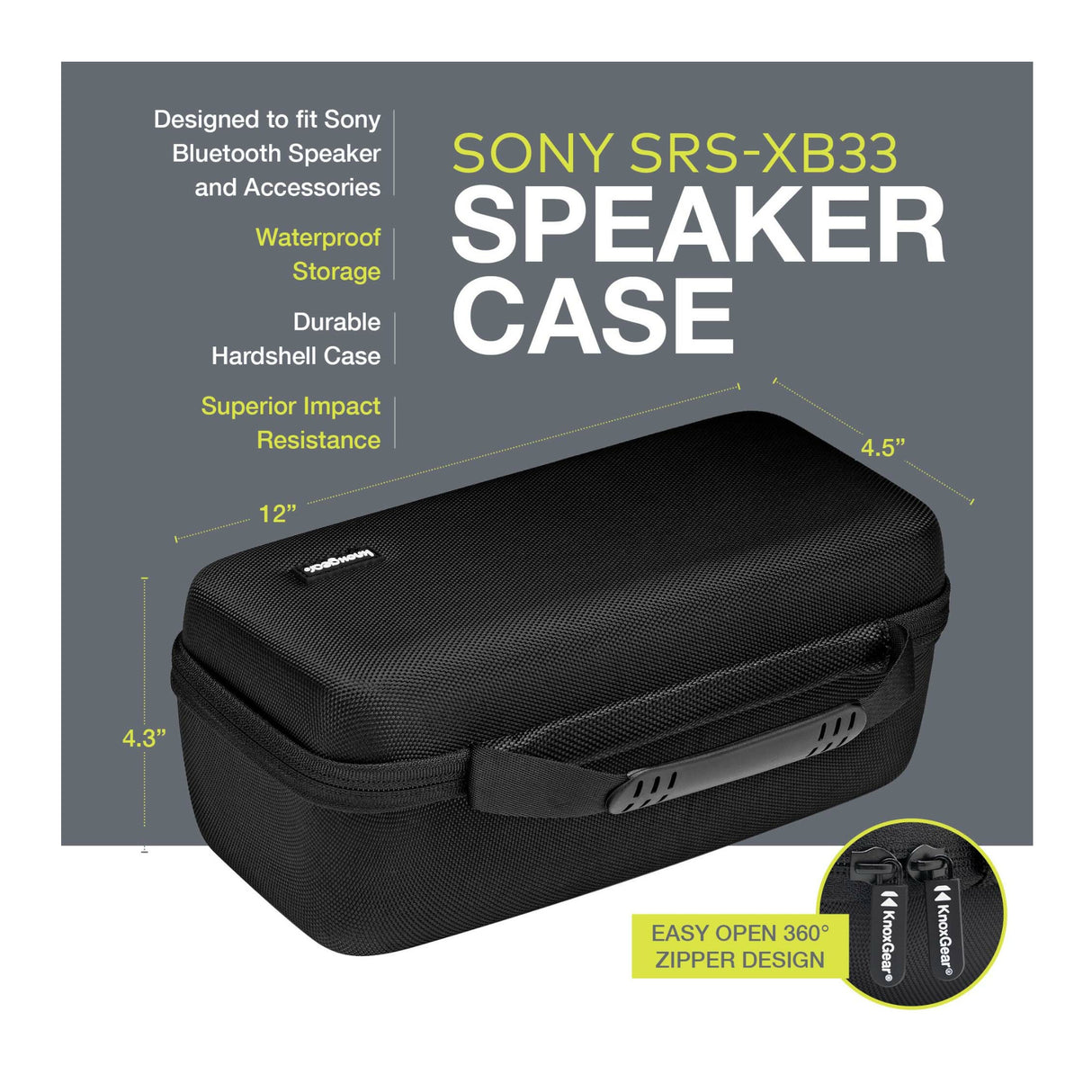 Knox Gear Hard Travel/Storage Case for Sony SRS-XB33 Portable Bluetooth Speaker