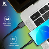 Kratos Power 6-Feet Long Tail Braided Aluminum Alloy USB-C to USB-A Cable (Black)