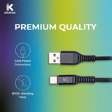 Kratos Power 6-Feet Long Tail Braided Aluminum Alloy USB-C to USB-A Cable (Black)